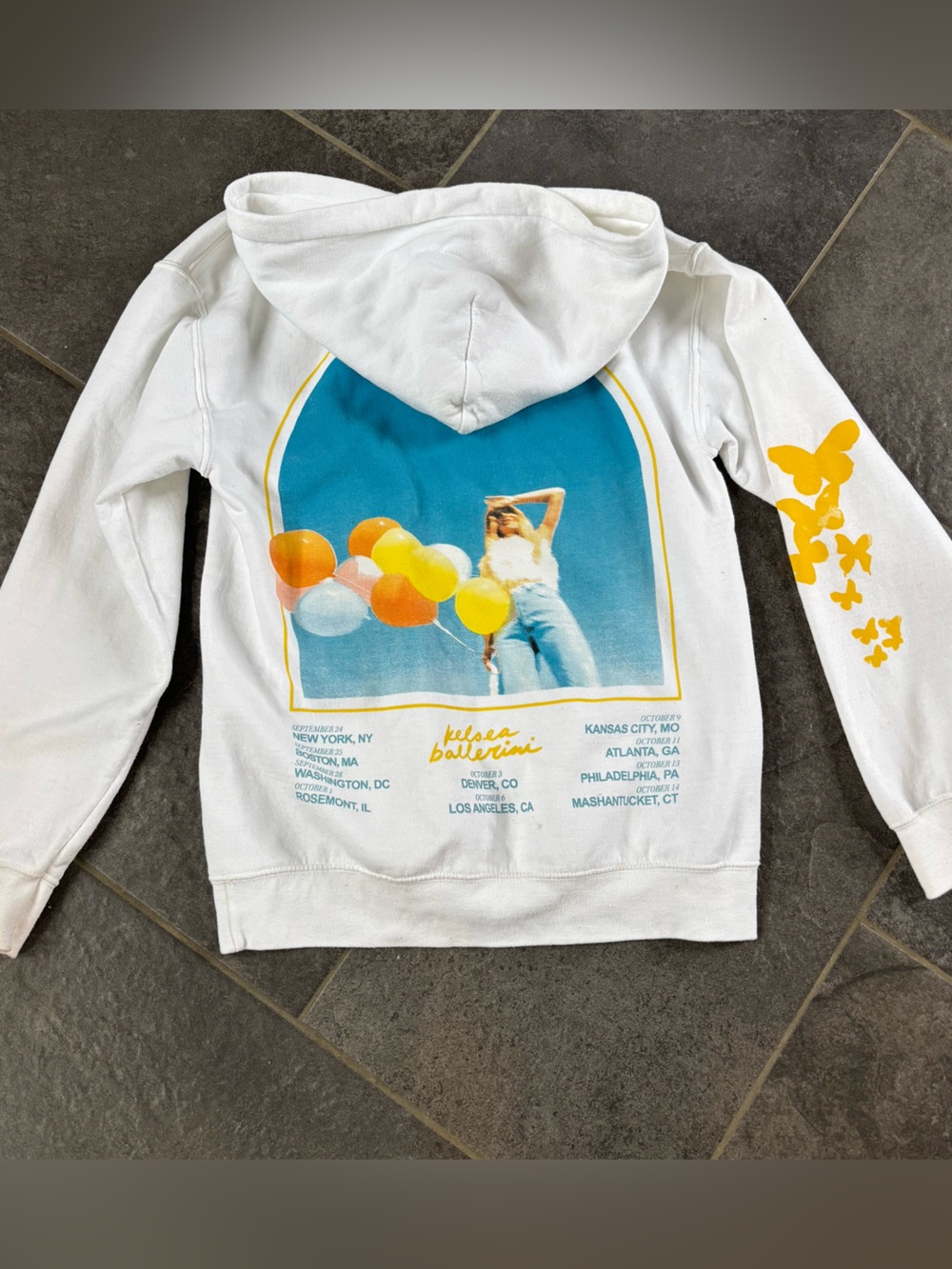 Kelsea Ballerini Heartfirst Tour White Graphic Hoodie Yellow Balloon Print Sz S